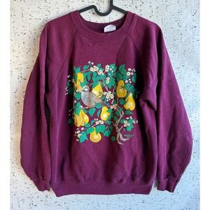 VTG Womens Sz Large Quail Pears Burgundy Pullover Sweater Grandmacore Morning Su